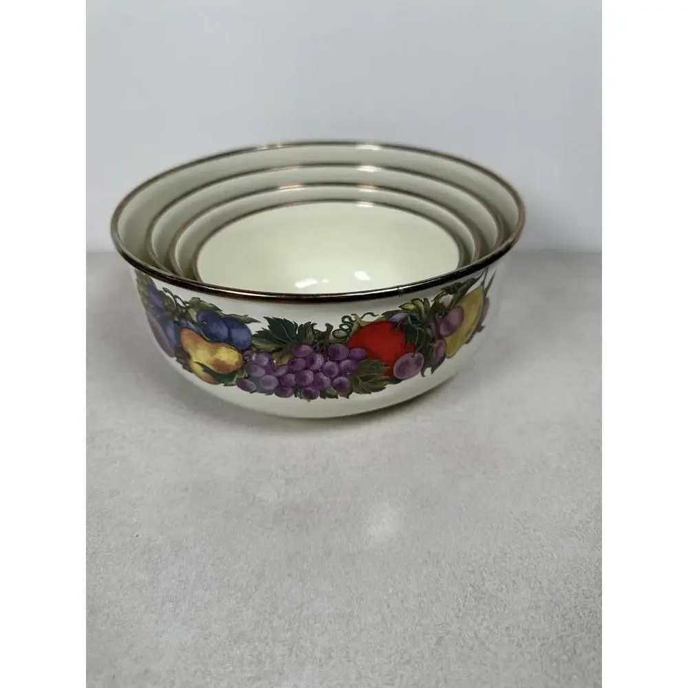 VTG Concord China Fruit Enamel Nesting Mixing Bowls Set of 4 Retro Kitchen